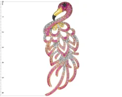 Broszka z białego, różowego i żółtego złota z brylantami i szafirami kolorowymi - flaming - próba 750