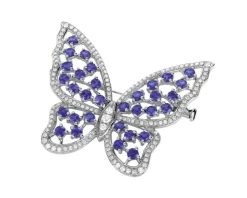 Broszka z białego złota z brylantami i szafirami cejlońskimi - motyl - próba 750