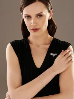 Broszka z białego złota z brylantami i szafirami cejlońskimi - ważka - próba 750