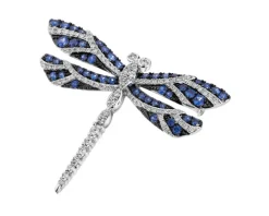 Broszka z białego złota z brylantami i szafirami cejlońskimi - ważka - próba 750