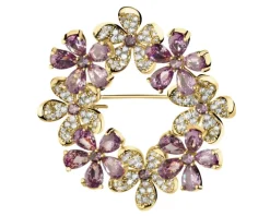 Broszka z mosiądzu pozłacana z cyrkoniami - kwiaty