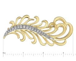 Broszka z żółtego złota z brylantami - piórko - 0,10 ct - próba 585