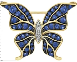 Broszka z żółtego złota z brylantami i szafirami cejlońskimi - motyl - próba 585
