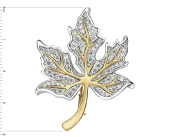 Broszka z żółtego złota z brylantami - liść - 1,00 ct - próba 750