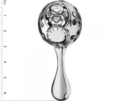 Grzechotka srebrna z bursztynem i cyrkonią - aniołek