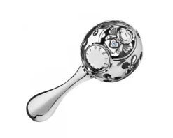 Grzechotka srebrna z bursztynem i cyrkonią - aniołek