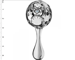 Grzechotka srebrna z bursztynem i cyrkonią - aniołek