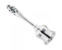 Grzechotka srebrna z kryształami i bursztynem