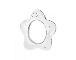 Grzechotka srebrna z kryształami i bursztynem