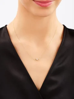 Kolczyki i naszyjnik z żółtego złota z diamentami - komplet -  nieskończoność - 0,03 ct - próba 375