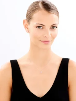 Kolczyki i zawieszka z białego złota z diamentami i ametystami - próba 375