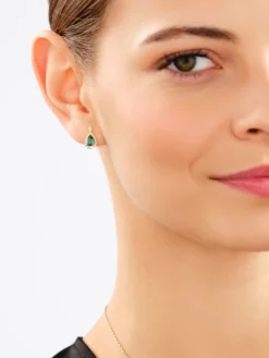 Kolczyki i zawieszka z żółtego złota z diamentami i szmaragdami syntetycznymi - próba 375