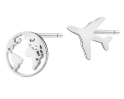 Kolczyki srebrne - kula ziemska, samolot