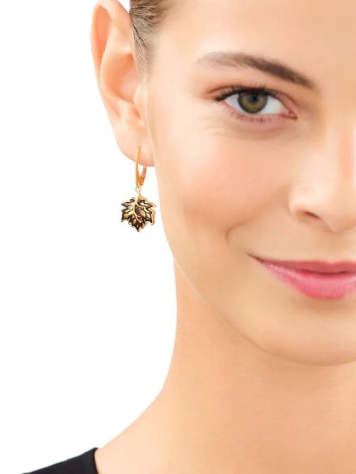 Kolczyki srebrne z bursztynem - liście