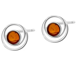 Kolczyki srebrne z bursztynem - koła