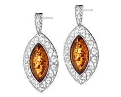 Kolczyki srebrne z bursztynem