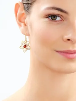 Kolczyki srebrne z bursztynem - kwiaty