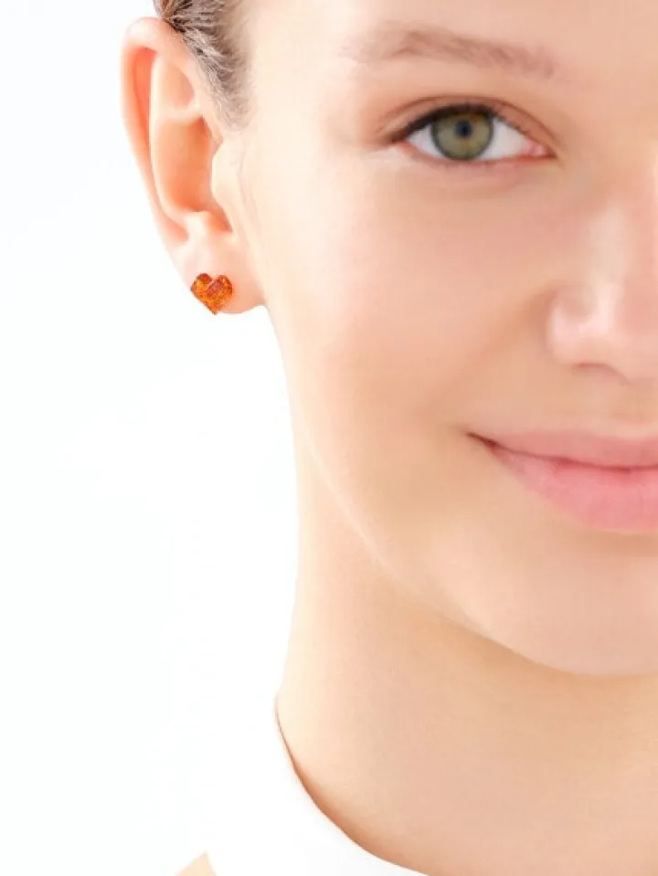 Kolczyki srebrne z bursztynem - serca