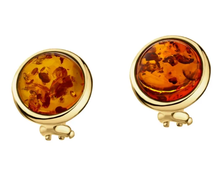 Kolczyki srebrne z bursztynem - klipsy