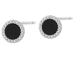 Kolczyki srebrne z cyrkoniami i czarnym turkusem syntetycznym - koła