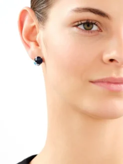 Kolczyki srebrne z cyrkoniami, szlifowanym szkłem i emalią - kwiaty