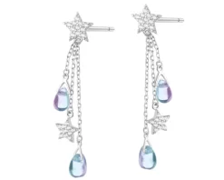 Kolczyki srebrne z cyrkoniami i szlifowanym szkłem - gwiazdy