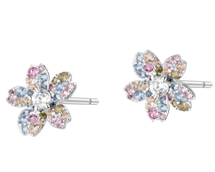 Kolczyki srebrne z cyrkoniami - kwiaty