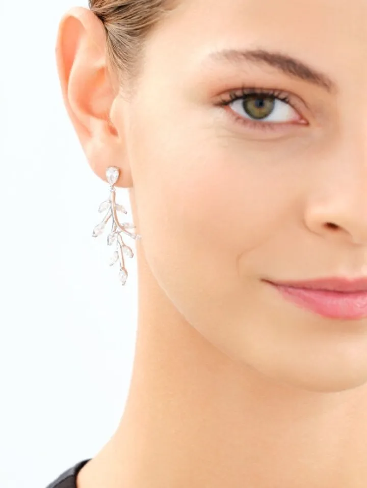 Kolczyki srebrne z cyrkoniami - liście