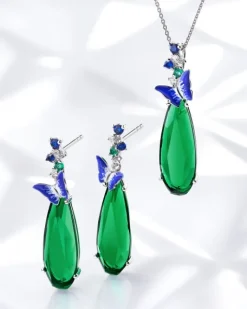 Kolczyki srebrne z cyrkoniami, szlifowanym szkłem i emalią - motyle