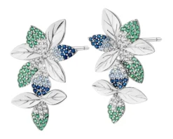 Kolczyki srebrne z cyrkoniami - kwiaty, liście