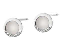 Kolczyki srebrne z cyrkoniami i kamień jubilerski z efektem kociego oka - koła