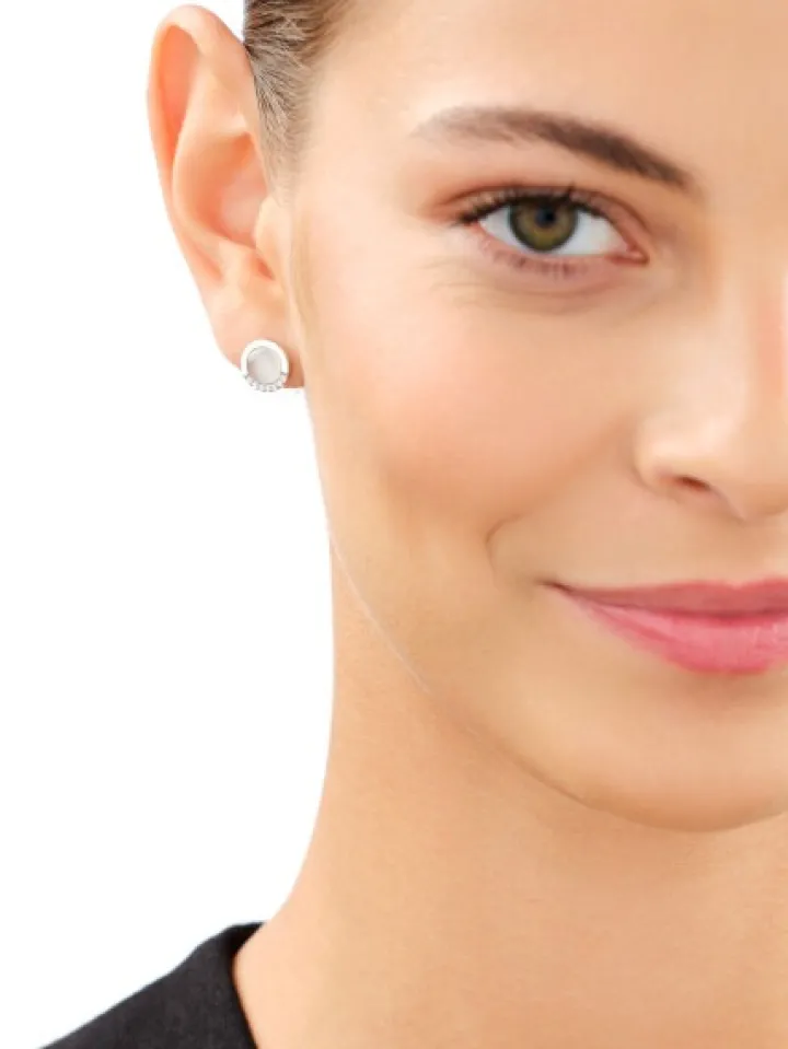 Kolczyki srebrne z cyrkoniami i kamień jubilerski z efektem kociego oka - koła