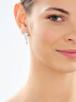 Kolczyki srebrne z cyrkoniami i  masą perłową - gwiazdy