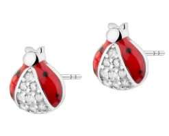 Kolczyki srebrne z cyrkoniami i emalią - biedronki