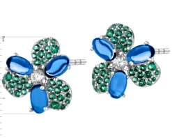 Kolczyki srebrne z cyrkoniami i szlifowanym szkłem - kwiaty