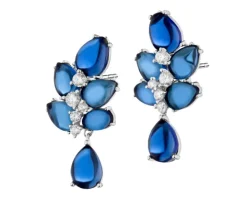 Kolczyki srebrne z cyrkoniami i szlifowanym szkłem - liście