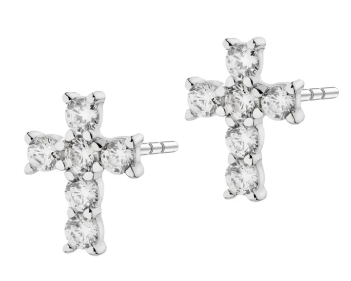 Kolczyki srebrne z cyrkoniami - krzyże