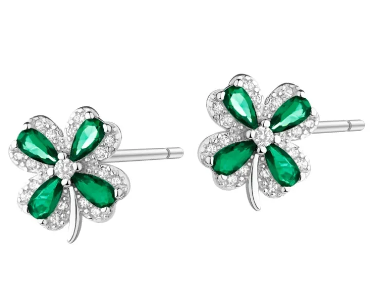 Kolczyki srebrne z cyrkoniami - koniczyny