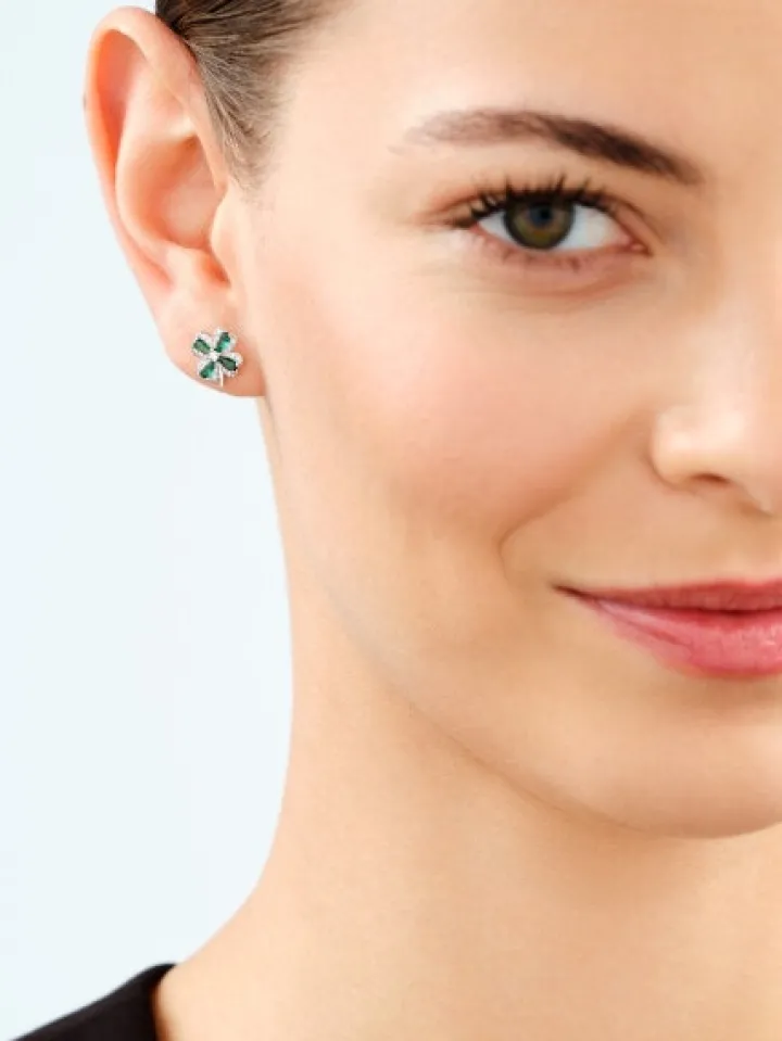 Kolczyki srebrne z cyrkoniami - koniczyny