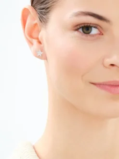 Kolczyki srebrne z cyrkoniami - Księżyc, gwiazdy