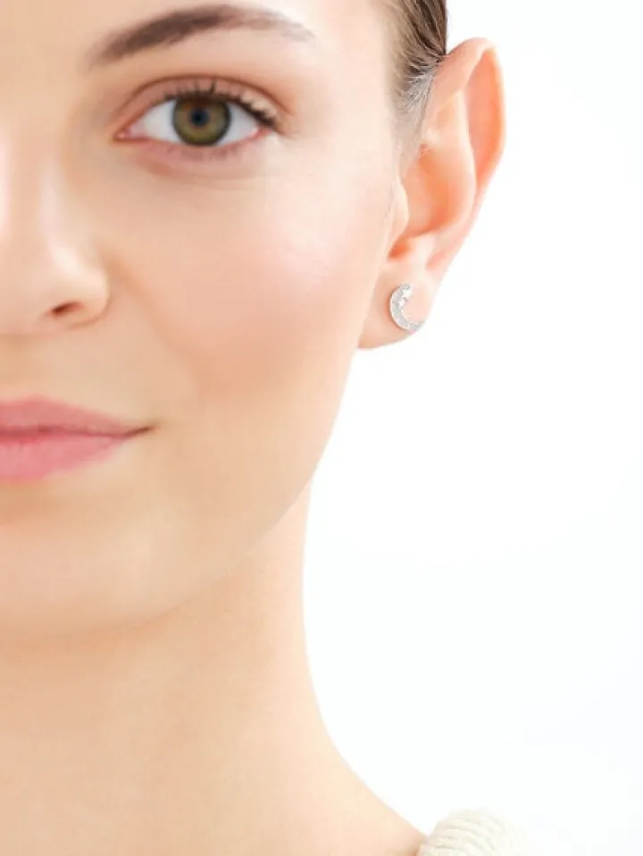 Kolczyki srebrne z cyrkoniami - Księżyc, gwiazdy