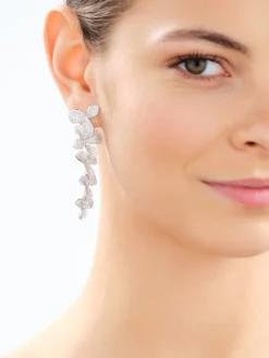 Kolczyki srebrne z cyrkoniami - kwiaty, liście