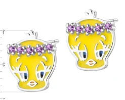 Kolczyki srebrne z cyrkoniami i emalią - Looney Tunes, Tweety, Warner Bros. Discovery