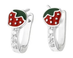 Kolczyki srebrne z cyrkoniami i emalią - truskawki