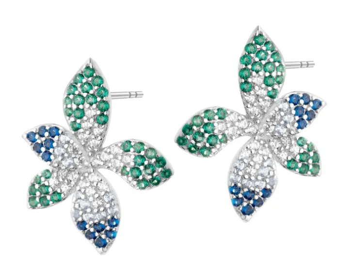 Kolczyki srebrne z cyrkoniami - kwiaty