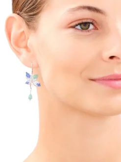 Kolczyki srebrne z cyrkoniami - kwiaty, liście