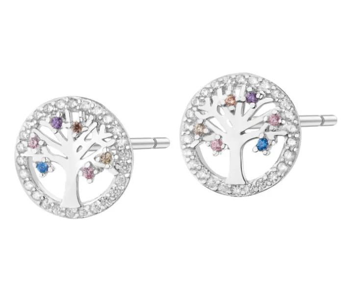 Kolczyki srebrne z cyrkoniami - drzewa