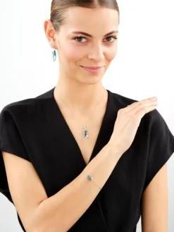 Kolczyki srebrne z cyrkoniami, szlifowanym szkłem i emalią - motyle, kwiaty