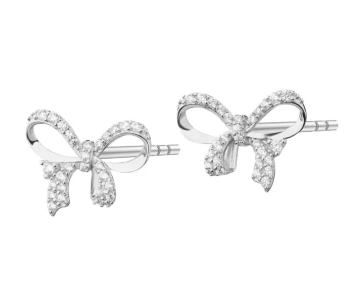Kolczyki srebrne z cyrkoniami - kokardki