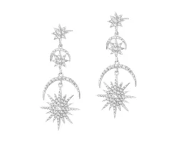 Kolczyki srebrne z cyrkoniami - gwiazdy, Księżyce